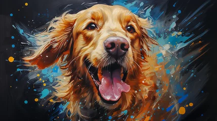 Selbstklebende Fototapete Aquarellschädel painting of a golden retriever dog face with colorful paint splatters