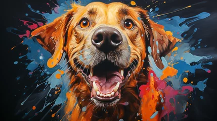 Keuken foto achterwand Aquarel doodshoofd painting of a golden retriever dog face with colorful paint splatters