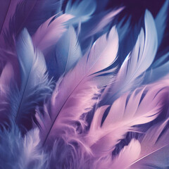 Obraz premium Close up Ultra Violet feathers closeup Abstract pastel purple soft fluffy texture background design. ai generative