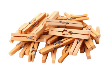 Collection of Hard Wooden Clothespins Isolated on Transparent Background PNG.