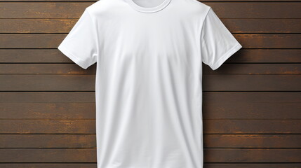 Blank white tshirt mockup on a wooden background, T-shirt Mockup, Blank white tshirt mockup