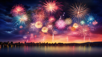 Fototapeta na wymiar Brightly Colorful Fireworks