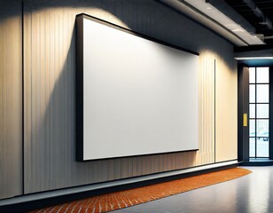 The billboard on the store wall is clean and white with space for text.