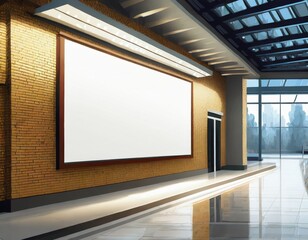 The billboard on the store wall is clean and white with space for text.