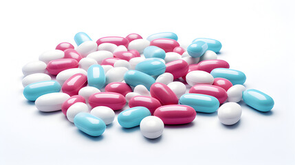 pills on white background. Medicine, capsules, 
