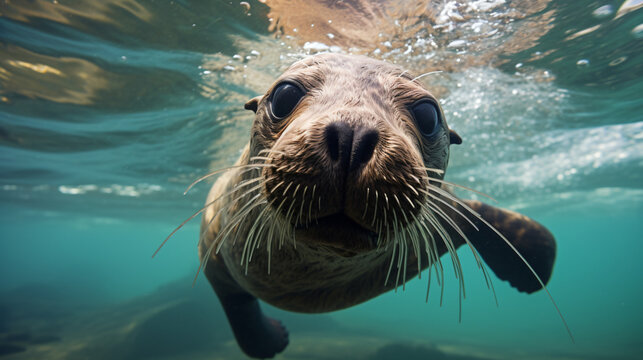 Fur seal swimming in the ocean
