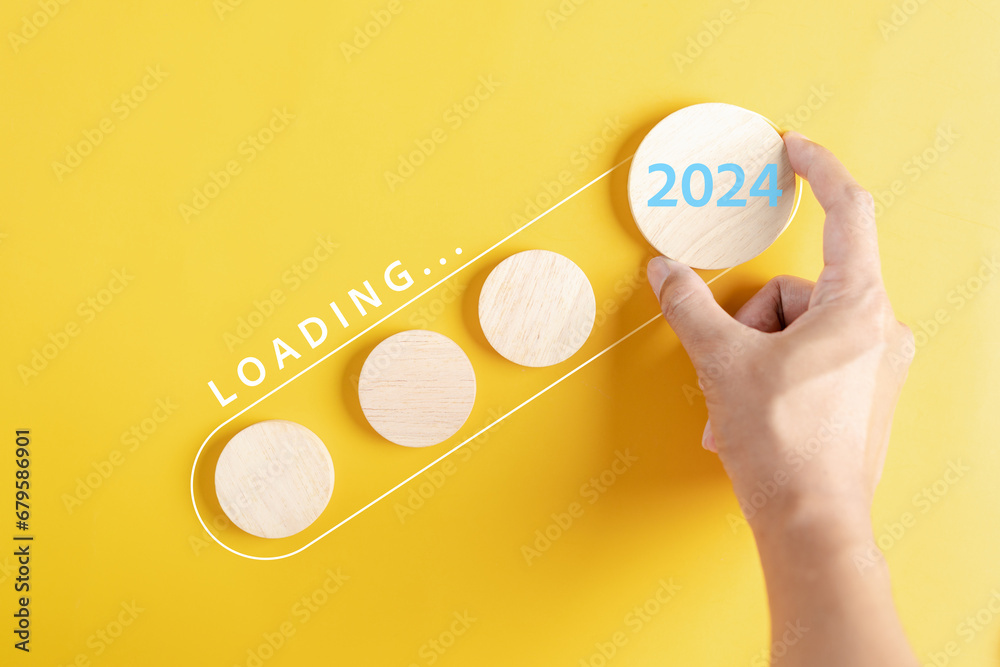 Aufkleber Loading progress from 2023 to 2024 to countdown merry christmas and happy new year, Planning and challenge strategy in new year 2024 Concept.