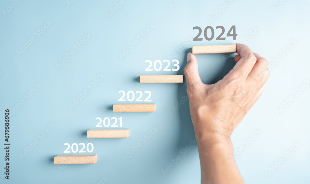 Poster Starting New year with ambition 2024 and countdown merry christmas and happy new year, Planning and challenge strategy in new year 2024 Concept.