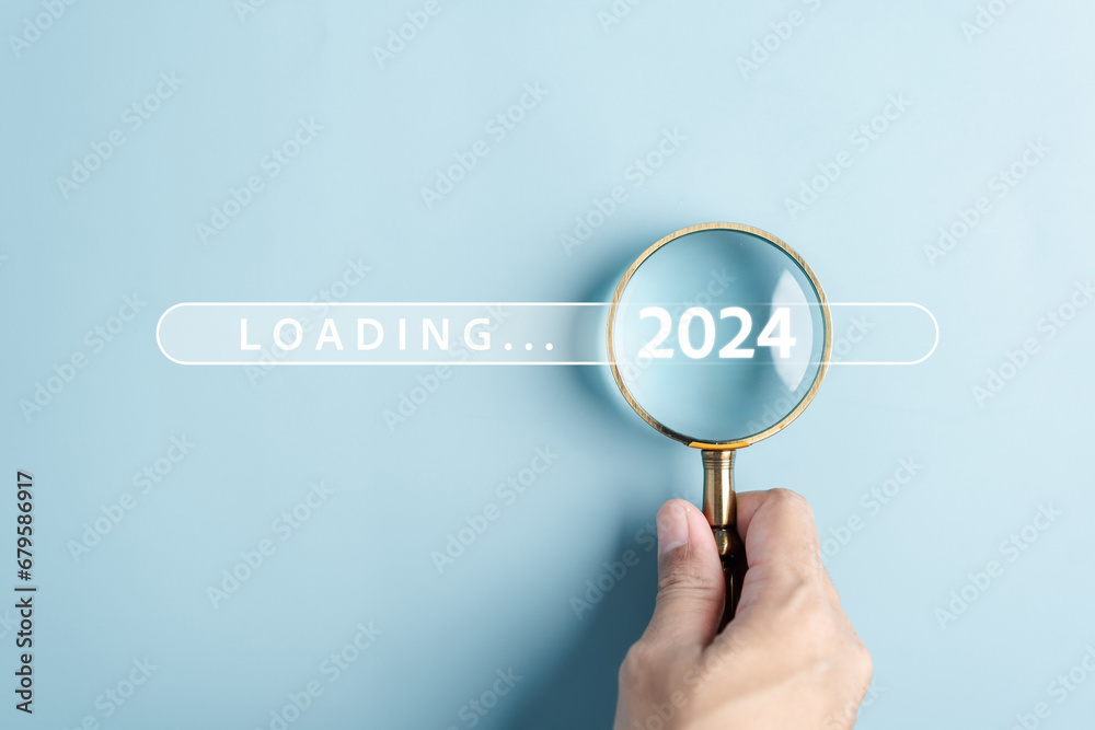 Poster Loading progress from 2023 to 2024 to countdown merry christmas and happy new year, Planning and challenge strategy in new year 2024 Concept.