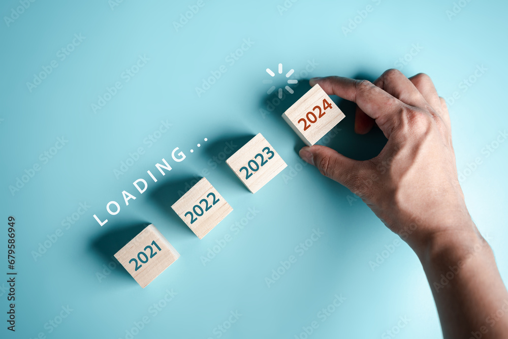 Aufkleber Loading progress from 2023 to 2024 to countdown merry christmas and happy new year, Planning and challenge strategy in new year 2024 Concept.