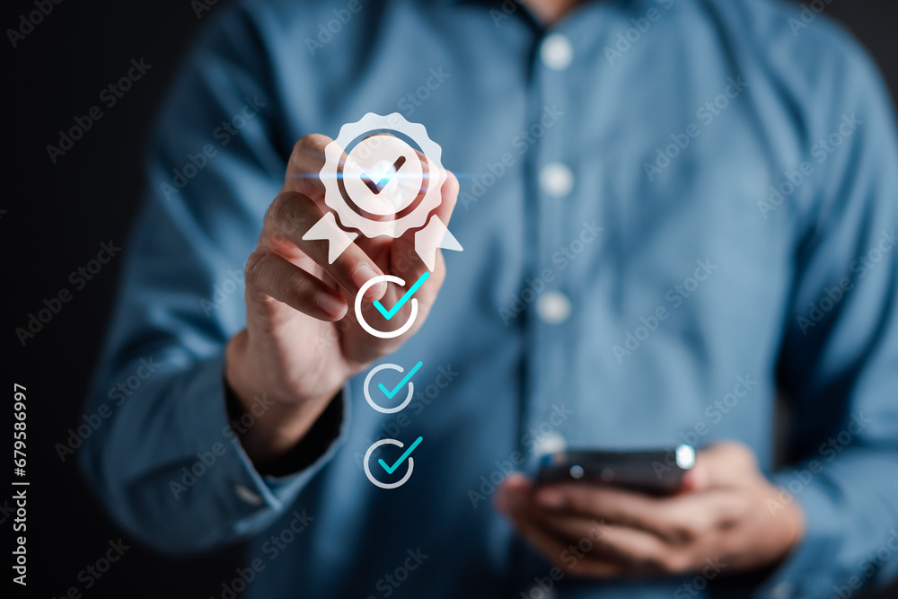 Poster Quality Certificate and Checklist document analyst target marketing planning assignment with quality management. Standardization, certification. Compliance to regulations service and standards.
