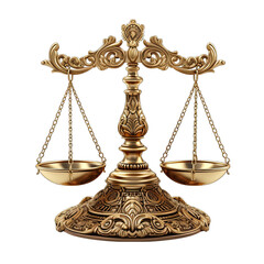 Golden Scales of Justice Isolated on Transparent or White Background, PNG