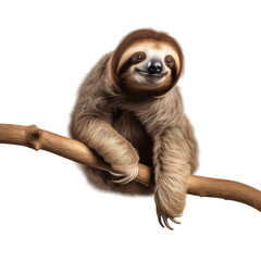 Smiling sloth on branch - obrazy, fototapety, plakaty