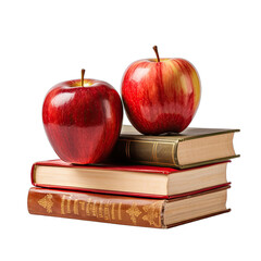 Books with Apple on Top Isolated on Transparent or White Background, PNG