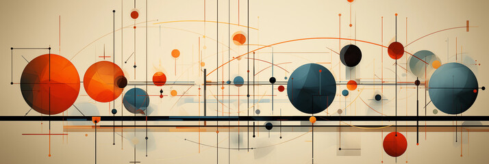 Zeichnung in bunten abstrakten Elementen in farbenfrohen Design für Hintergrundmotiv im Querformat für Banner, ai generativ