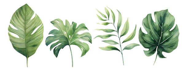 Generative AI image of a tropic watercolor leaves