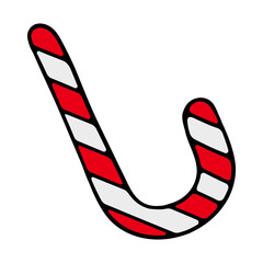 Christmas cane lollipop icon with red and white stripes close up. Beautiful tasty candy on a transparent and white background. Isolated element for New Year design decoration. Food vector illustration