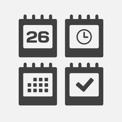 Icon page calendar - 26 day, agenda, timer, done