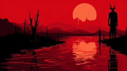 Deurstickers Devil in hell, landscape. Minimalistic style. Resident Evil © Mars0hod
