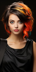 Wunderschönes Model Gesicht einer Frau mit atemberaubenden Makeup und gefärbten roten Haaren Nahaufnahme Hochformat, ai generativ