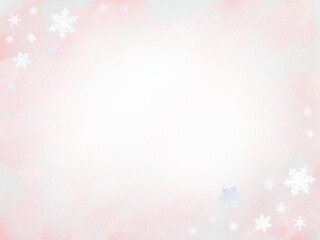 雪の結晶とパステルカラーのフレーム 背景素材(サーモンピンク)