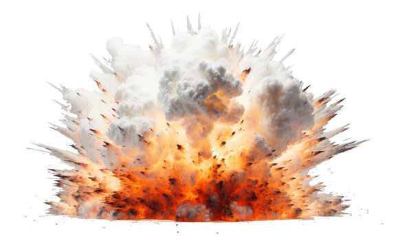 Generative image of a n explosion isolated on a plain white background