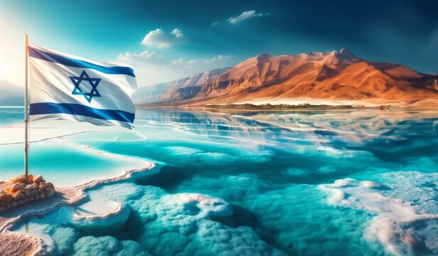 Generative AI image of Israeli flag on the dead sea