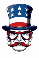 Old man with top hat and glasses isolated on white background. Ai Generative