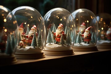 Festive gnomes crafting intricate snow globes.  - obrazy, fototapety, plakaty