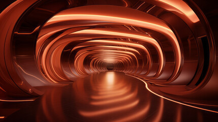 Empty gold futuristic tunnel. Technology Design.