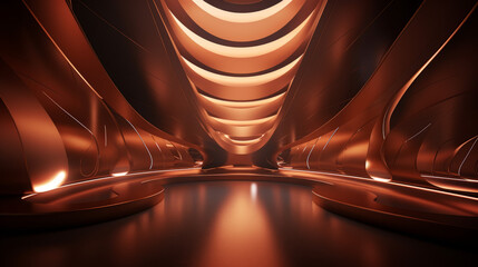 Empty gold futuristic tunnel. Technology Design. - obrazy, fototapety, plakaty