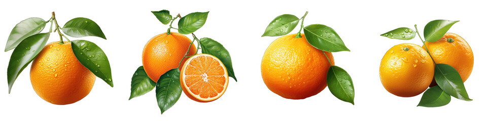 Orange fruit with leaf  Hyperrealistic Highly Detailed Isolated On Transparent Background Png File - obrazy, fototapety, plakaty