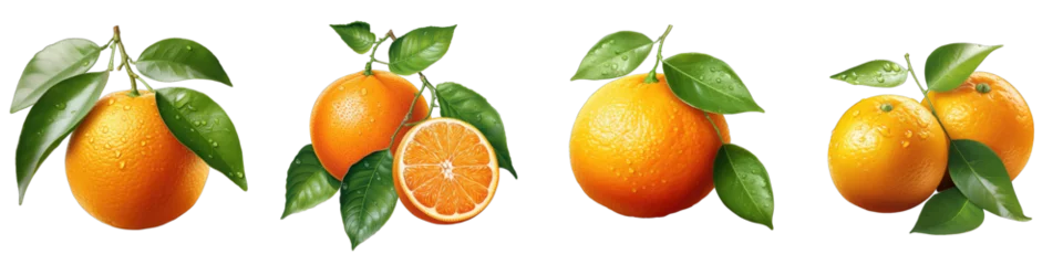 Fotobehang Orange fruit with leaf  Hyperrealistic Highly Detailed Isolated On Transparent Background Png File © Wander Taste