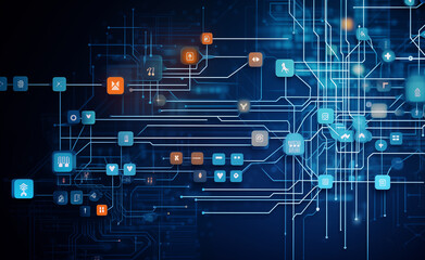 Futuristic Data Symphony: Navigating the Digital Realm. Abstract technology background featuring a data structure mind map.