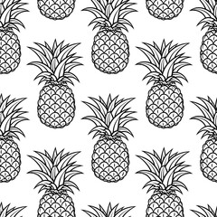 Pineapple tropical background. Healthy fruit, vegetarian seamless pattern