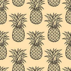 Pineapple tropical background. Healthy fruit, vegetarian seamless pattern