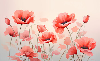 Red Poppies in Pastel Harmony: A Floral Elegance



