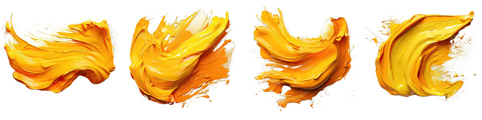 Orange yellow brush stroke  Hyperrealistic Highly Detailed Isolated On Transparent Background Png File