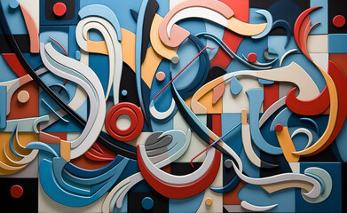 Naklejka premium Harmony Unveiled: A Modernist Composition of Pain, Chaos, and Relief