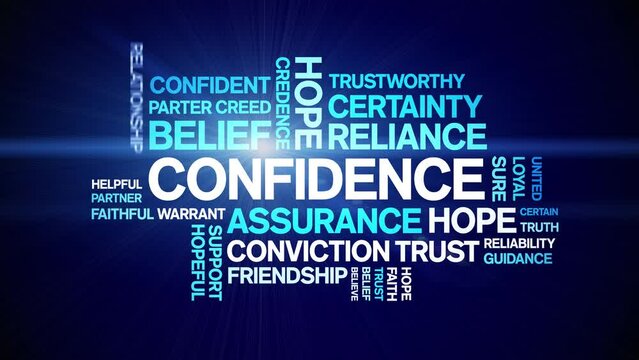 Confidence animated tag word cloud;text design animation kinetic typography seamless loop.
