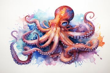 Obraz premium watercolor octopus art work of an octopus in the ocean