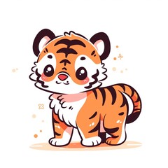 Cute cartoon tiger. Vector illustration isolated on a white background.