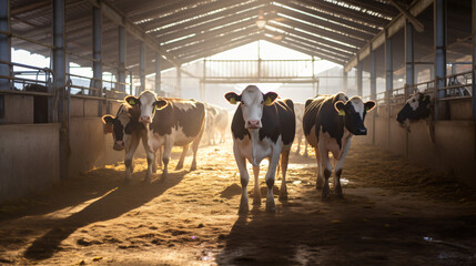 Cows in cowshed - obrazy, fototapety, plakaty