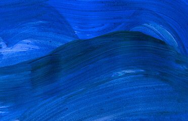 Icy picturesque pattern on the glass. Hand-painted winter texture with acrylic on an abstract blue background. A design element of a print on fabric, cosmetics packaging, banner, interior poster. Cont