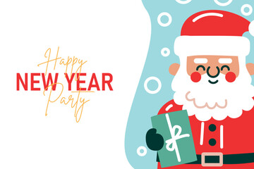 Happy New Year party. Banner with Santa and handwritten text