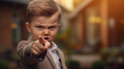 Young businessman who is angry and pointing a finger.​ - obrazy, fototapety, plakaty