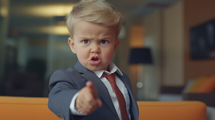 Young businessman who is angry and pointing a finger.​