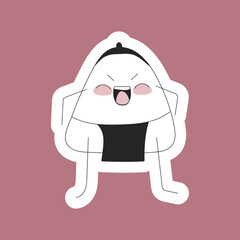 Sticker of a cute angry onigiri sumo wrestler on a pink background