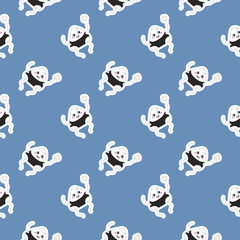 Seamless pattern of onigiri volleyball players on a blue background