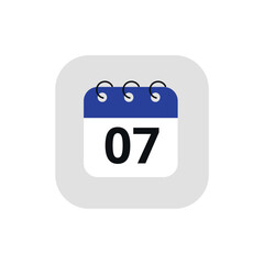 Simple calendar icon with specific day marked. Vector illustration of calendar icon with day 07 marked.